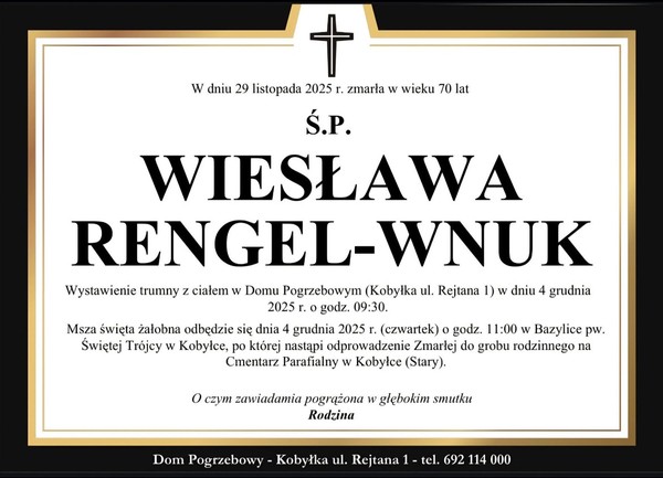 Nie żyje Wiesława Rengel-Wnuk