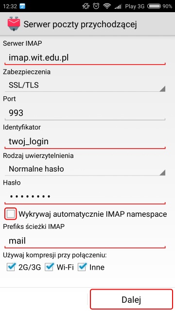 Konfiguracja serwera IMAP