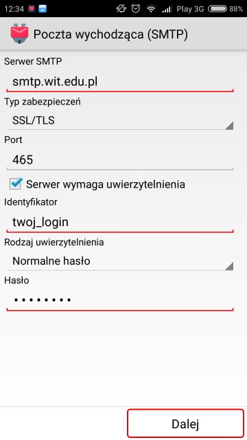 Konfiguracja serwera SMTP