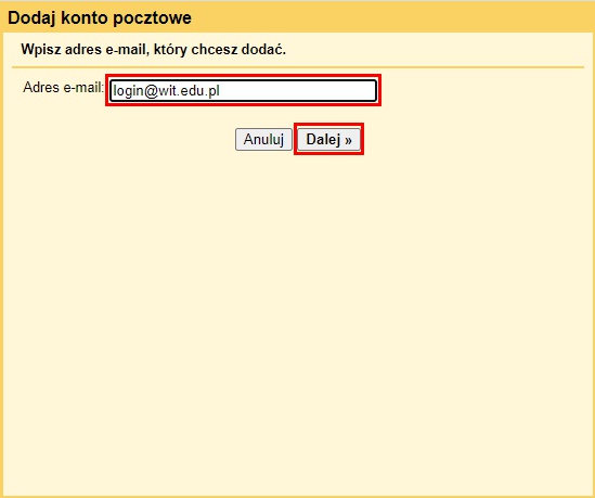 Wprowadzanie adresu email WIT