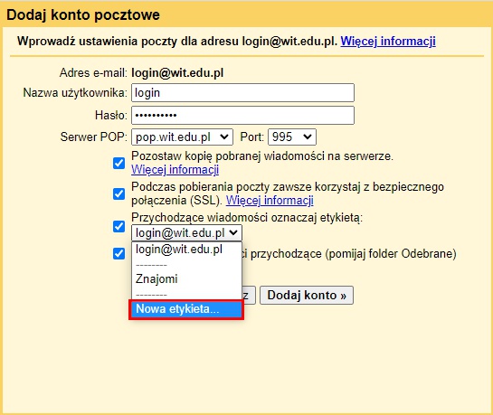 Tworzenie nowej etykiety
