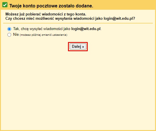 Włączenie wysyłania jako konto WIT