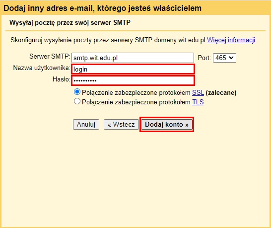 Konfiguracja serwera SMTP