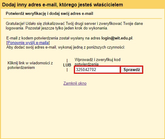 Wprowadzanie kodu weryfikacyjnego